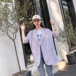 纯色西装秋季2021新款女装中袖腰带修身显瘦外套 166-XZ06P85紫色图片