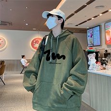 港风抖音直播得物品质宽松麂皮绒连帽卫衣W6023P48，男装卫衣，电商C408-1(原B339-1)