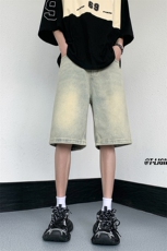 B221美式ins高街设计感拉链直通五分牛仔裤LK23082-P50控68，男装牛仔裤，电商B221