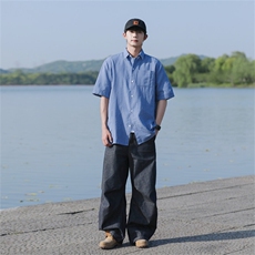 夏装短袖蓝色格子衬衫男潮流百搭宽松短袖衬衣CS606P28，男装T恤，电商C323