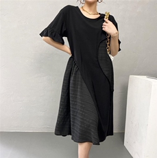 现货新款欧版拼接面料连衣裙，女装连衣裙，序儿