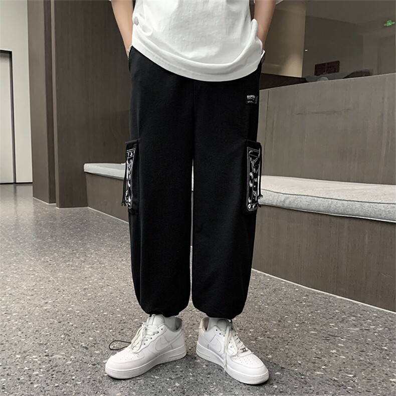 休闲运动宽松束脚潮流百搭口袋港风日系新款抽绳工装裤K377-P32,男装休闲裤,星座512-2
