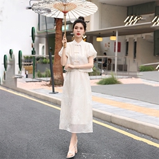 《48H发》时尚复古显瘦新中式两件套套裙，女装套装/套裙，婷轩阁