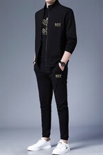 休闲运动套装男2023春秋季新款中年长袖卫衣时尚印花三件套，男装休闲套装，电商B212（原钱塘6029）