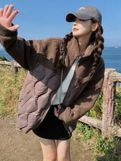 羽绒服女2025年冬季新款女装欧货羊羔毛拼接小个子加厚白鸭绒外套，女装羽绒服，慧尚依恋