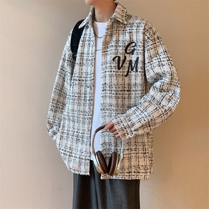 港风小香风衬衫男大码M-5XL中性情侣潮衬衫男CCS8019P45加绒P55图片