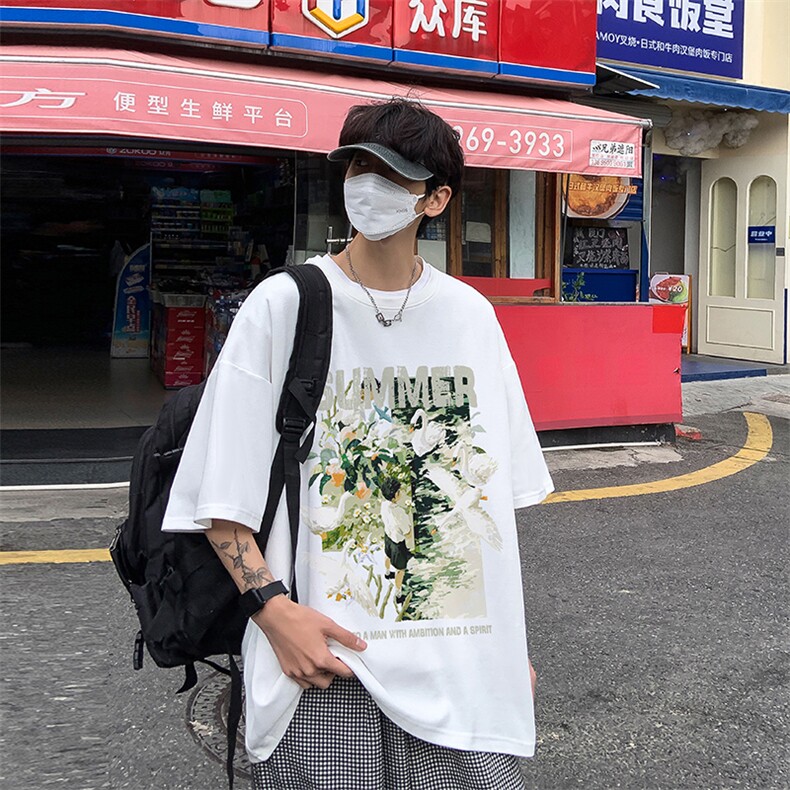 B239-1275-P28港风油画白天鹅创意印花夏季重磅落肩袖短袖t恤,男装T恤,星座514-2(原B239)