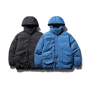 南夏乔装2025冬款纯色立体大口袋连帽羽绒服日系复古宽松面包服男图片
