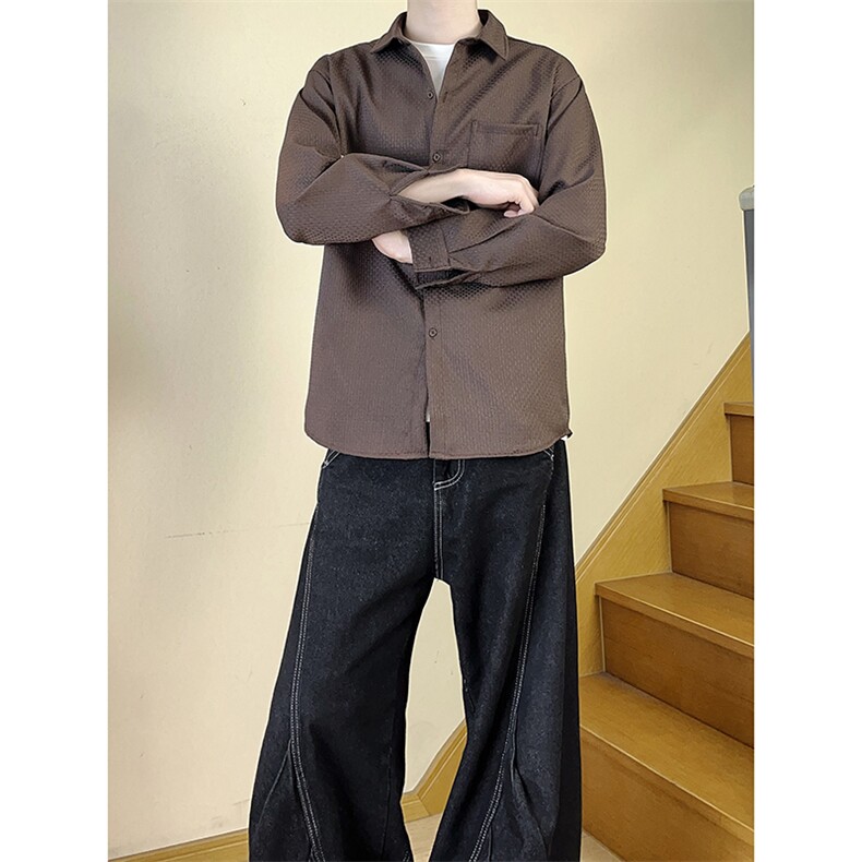 CS043-P35后外工字摺男女通勤百搭秋季长袖衬衣,男装衬衫,电商A178