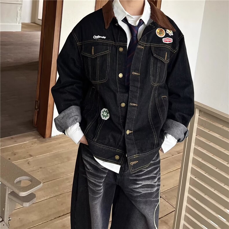 2605-P70美式复古水洗做旧牛仔外套女春秋港风宽松百搭中性风,男装工装外套,电商B323A