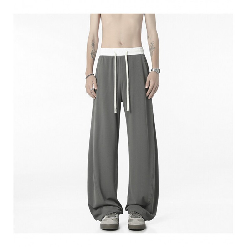 美式抗皱冰丝休闲裤男夏季速干潮牌垂感直筒拖地裤宽松运动长裤子，女装休闲裤，四季星座505