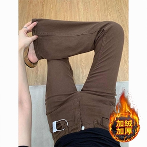 咖色加绒牛仔裤女秋季新款宽松显瘦梨形身材阔腿裤NZ0165-P50