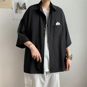 潮流宽松七分袖衬衣ins休闲百搭春季小雏菊短袖衬衫外套 W637-P28图片