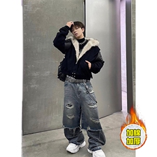 现货高品质美式高街冬季重磅硬挺短款座山雕毛领棉衣男女加厚外套，男装棉衣，电商A486