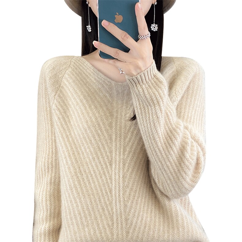 25秋冬新款V领羊毛衫女韩版慵懒风加厚毛衣纯羊绒针织长袖打底衫,女装羊毛衫,鸿陌羊绒