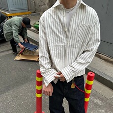 现货～203-6F2590P40特条纹泡泡纱休闲正肩长袖衬衫，男装衬衫，星座203-6(原电商259)