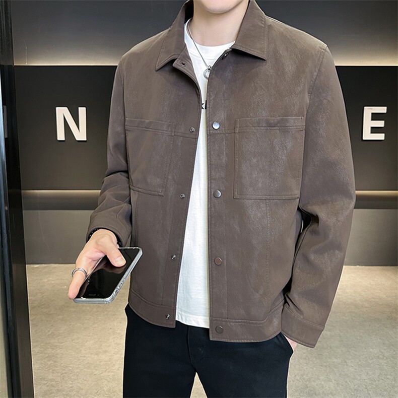 秋季夹克男2025新款高级感翻领男装麂皮外套上衣A313-8837-P145,男装夹克,电商A313