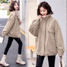 2021冬季新款时尚羊羔毛拼接加绒内里保暖舒适派克服休闲加厚外套，女装派克服，菡迪欧娜