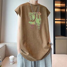 可设48小时发货支持抖音得物来样二开240克重磅美式麂皮绒背心t恤，男装T恤，电商A486