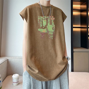 可设48小时发货支持抖音得物来样二开240克重磅美式麂皮绒背心t恤图片