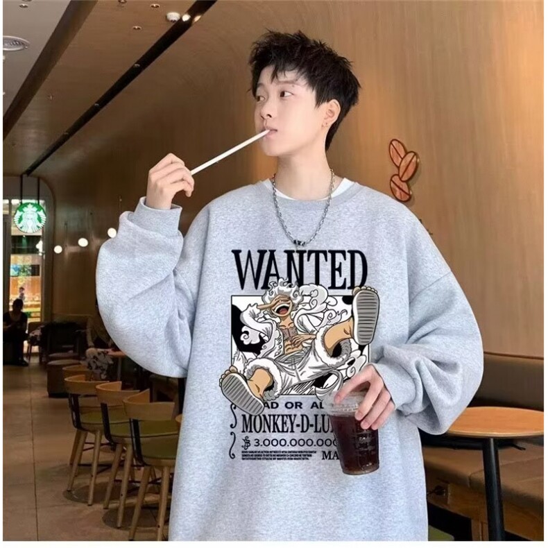 350g华棉潮牌圆领宽松情侣长袖打底衫上衣束口T恤卫衣Y55-P38网图，女装T恤，电商B245