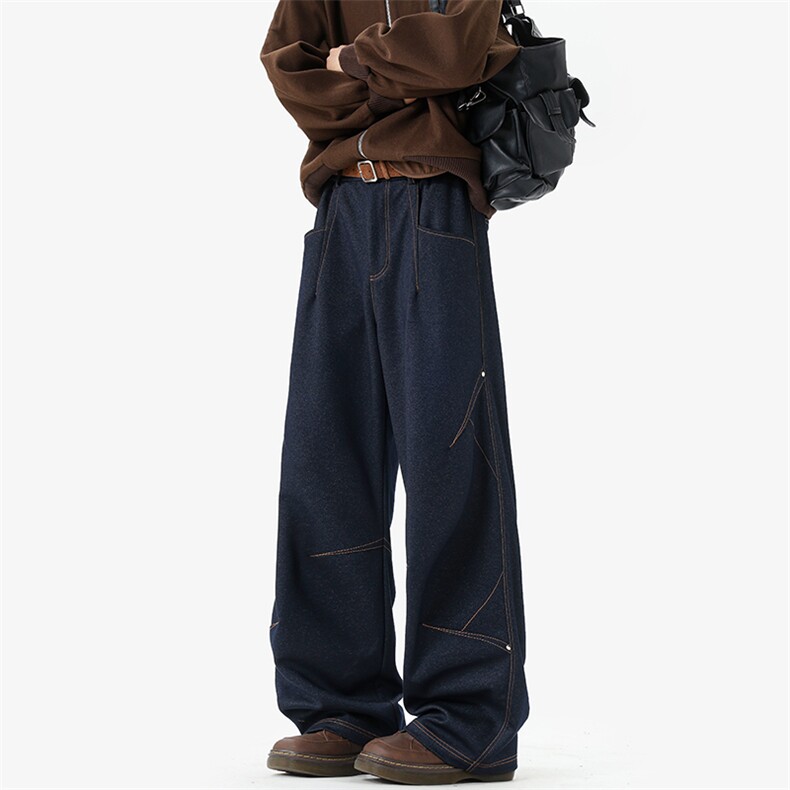 港风350g重磅辑明线解构大码显瘦仿牛仔裤男K24117-特P58控108，男装休闲裤，电商A001-1