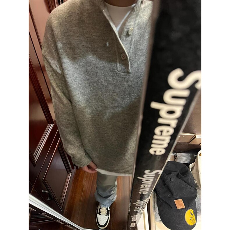 美式复古灰色毛衣套头衫外套男潮翻领polo领针织衫MD66,男装针织衫/毛衣,星座1116A（原606A-3）