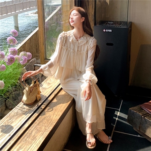 法式温柔风气质套装女2026夏季新款轻薄长袖防晒衬衫阔腿裤两件套图片
