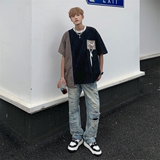 男士短袖t恤夏季2024新款潮流撞色五分袖潮牌小众设计感上衣，男装T恤，星座1013