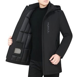 冬季棉衣中长款加厚棉袄中年男装厚款保暖连帽棉服爸爸冬装外套图片