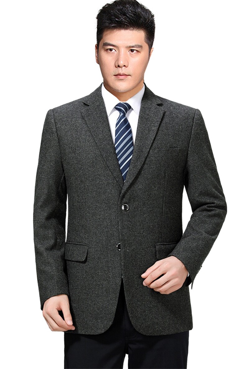 新款男士外套休闲西服羊毛男春秋季单西2023新款中年爸爸秋装,男装西服,电商B212（原钱塘6029）