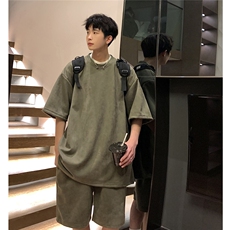 1港风模麂皮绒大码M-5XL短TDT8766P23DK8767P32套装TZ8757P55，男装休闲套装，星座226-2