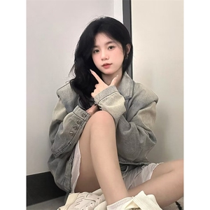 牛仔上衣春秋季新款复古独特设计感宽松西装领夹克设计感JK8925图片