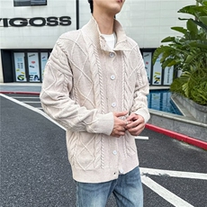 休闲加厚麻花毛衣立领开衫男外贸宽松潮流青年针织衫外套1244P58，男装针织衫/毛衣，星座410-2