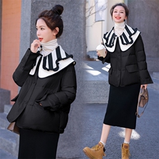 2024年冬季90白鸭绒拼接条纹针织特色气质淑女韩版羽绒服女，女装羽绒服，韩蜜菓