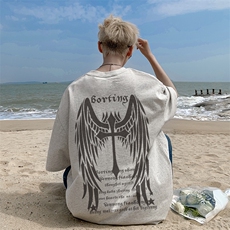 已注册/夏季外景纯棉花灰宽松短袖T恤男圆领百搭半袖衫DT9707/P25，男装T恤，电商B316