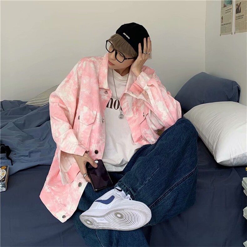 扎染牛仔衣男春秋外套法式情侣宽松小众ins潮牌欧美高街韩风chic,男装工装外套,星座1210-1
