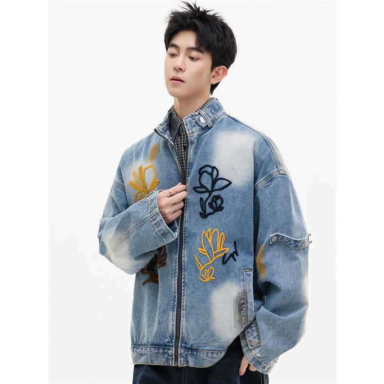 【现货】XZ1218WT4016特价P75花卉毛巾刺绣水洗重工牛仔外套,男装工装外套,星座1218（原611-3）