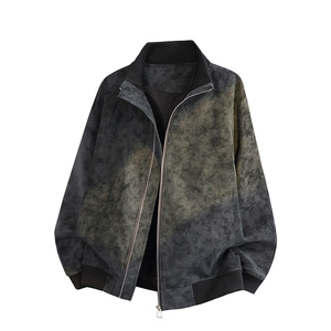 潮牌复古扎染PU皮夹克男外套痞帅立领工装棒球服25XJ55259特批60图片