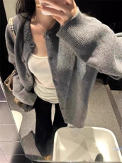 气质高级慵懒牛角毛衣开衫秋冬新款宽松复古百搭针织外套上衣，女装针织衫/毛衣，思途羊绒