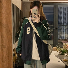 美棒球服少女春秋2025新款初高中生宽松休闲拼色夹克外套C795-P90，男装夹克，星座911-2(原星座613-2）