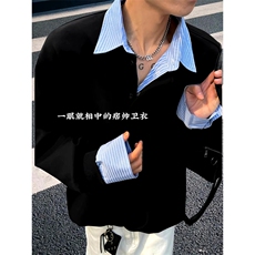 抖音得物高品质26春装美式高街假两件衬衫领长袖卫衣POLO领打底衫，男装T恤，电商A486