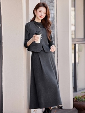 轻熟风气质毛呢套装裙女2025秋冬新款显瘦打底衫马甲半身裙三件套，女装套装/套裙，煊芮熙
