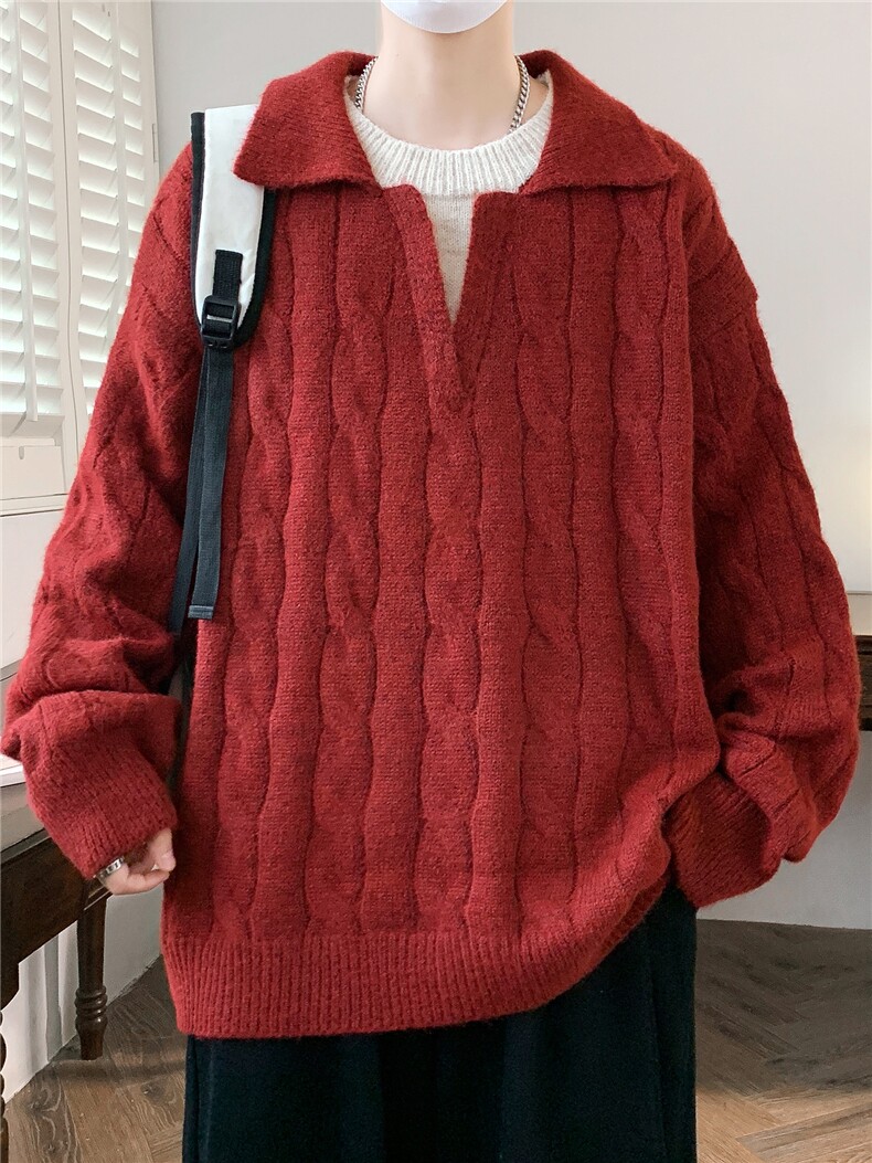 MY7322-P55假两件秋冬新款针织衫男慵懒风长袖毛衣外套,男装针织衫/毛衣,电商A320