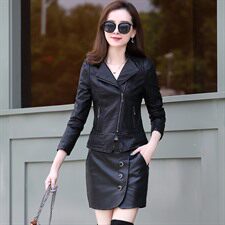 潮流拼接休闲时尚纯色2021年秋季皮衣立领拉链，女装皮衣，阿菲诺依