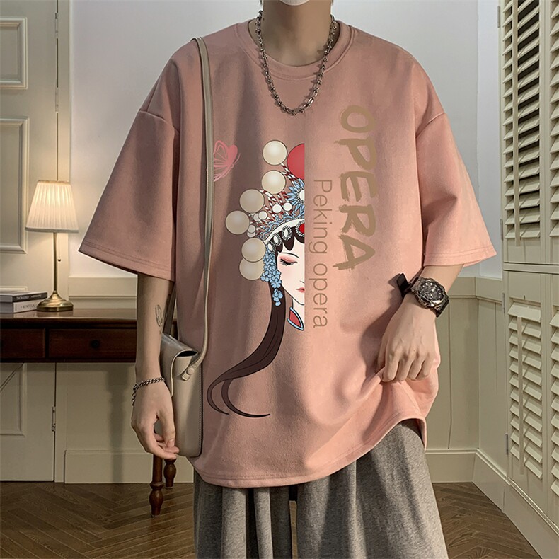 京剧脸谱麂皮绒短袖t恤男大码半袖男JD82161-P25,男装T恤,电商A040