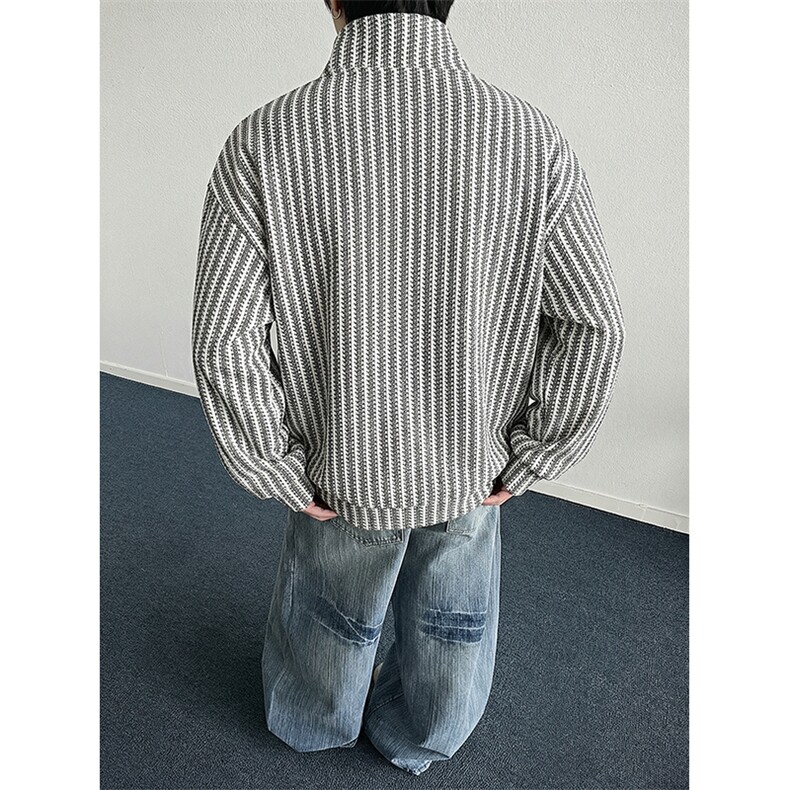 高品质春装新款老钱风美式高街鱼骨纹斜拉链解构高领卫衣长袖t恤,男装T恤,电商A486-1