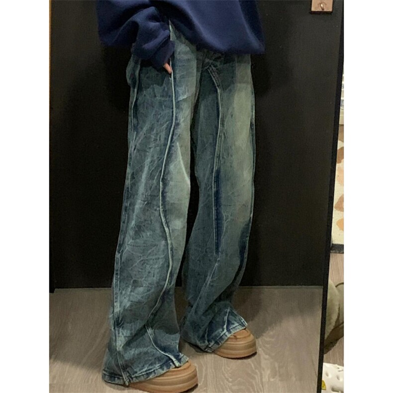 【有货】闪电纹拼接重磅牛仔裤设计感美式hiphop裤子A203LL-特P60,男装牛仔裤,星座1007（原301D）