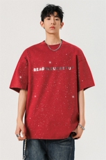 2025夏季250克高品质满天星亮片短袖金属字母设计MT9163-P33控58，男装T恤，星座508（原C305）