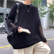 镂空渔网上衣套头针织毛衣男女同款网红潮牌ins韩版上衣M514-P34，男装针织衫/毛衣，星座512-2